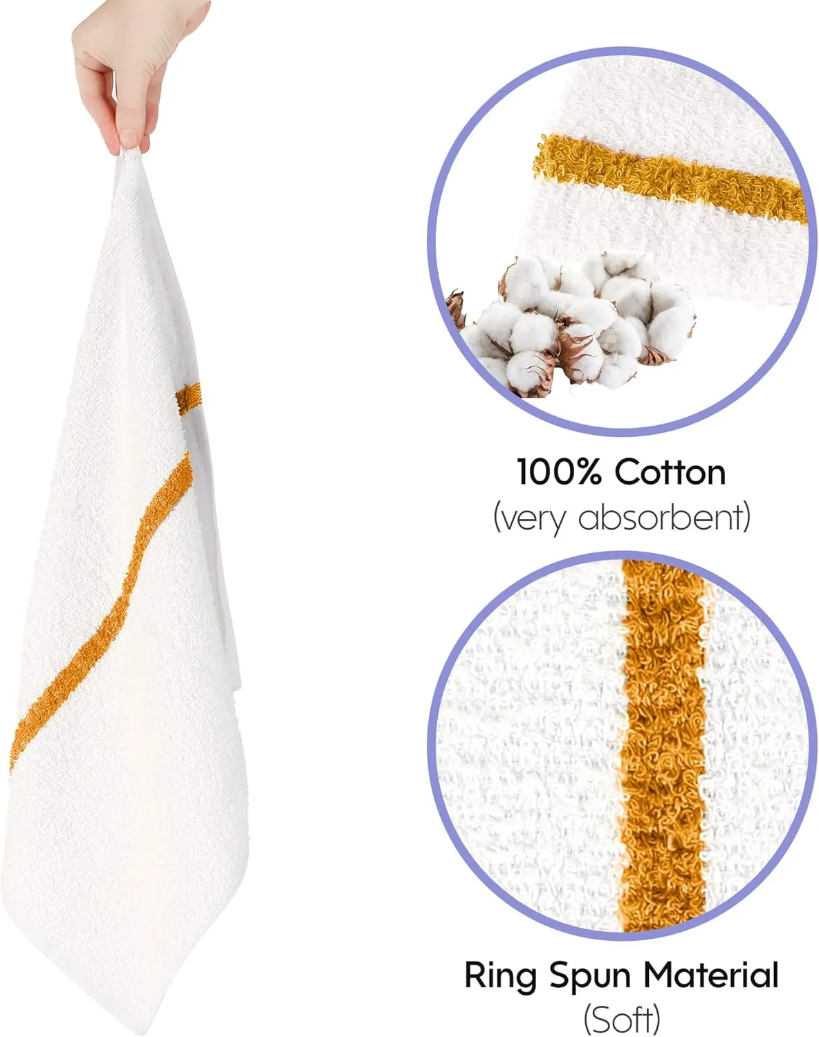 Nabob Wipers Kitchen Bar Mop Terry Towels 12 Pack - 100% Cotton - Size 14x17 - Perfect for Your Home, Kitchen, Bathroom, Bars, Restaurants & Auto - Super Absorbent (Gold Stripe)