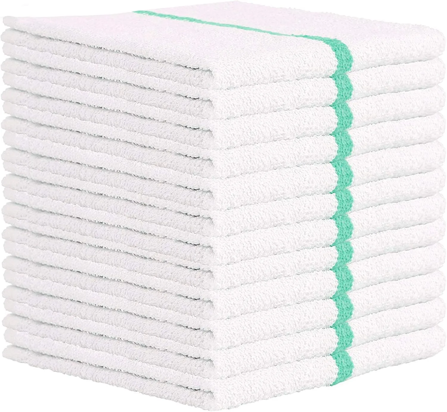 Nabob Wipers Kitchen Bar Mop Terry Towels 12 Pack - 100% Cotton - Size 14x17 - Perfect for Your Home, Kitchen, Bathroom, Bars, Restaurants & Auto - Super Absorbent (Green Stripe)
