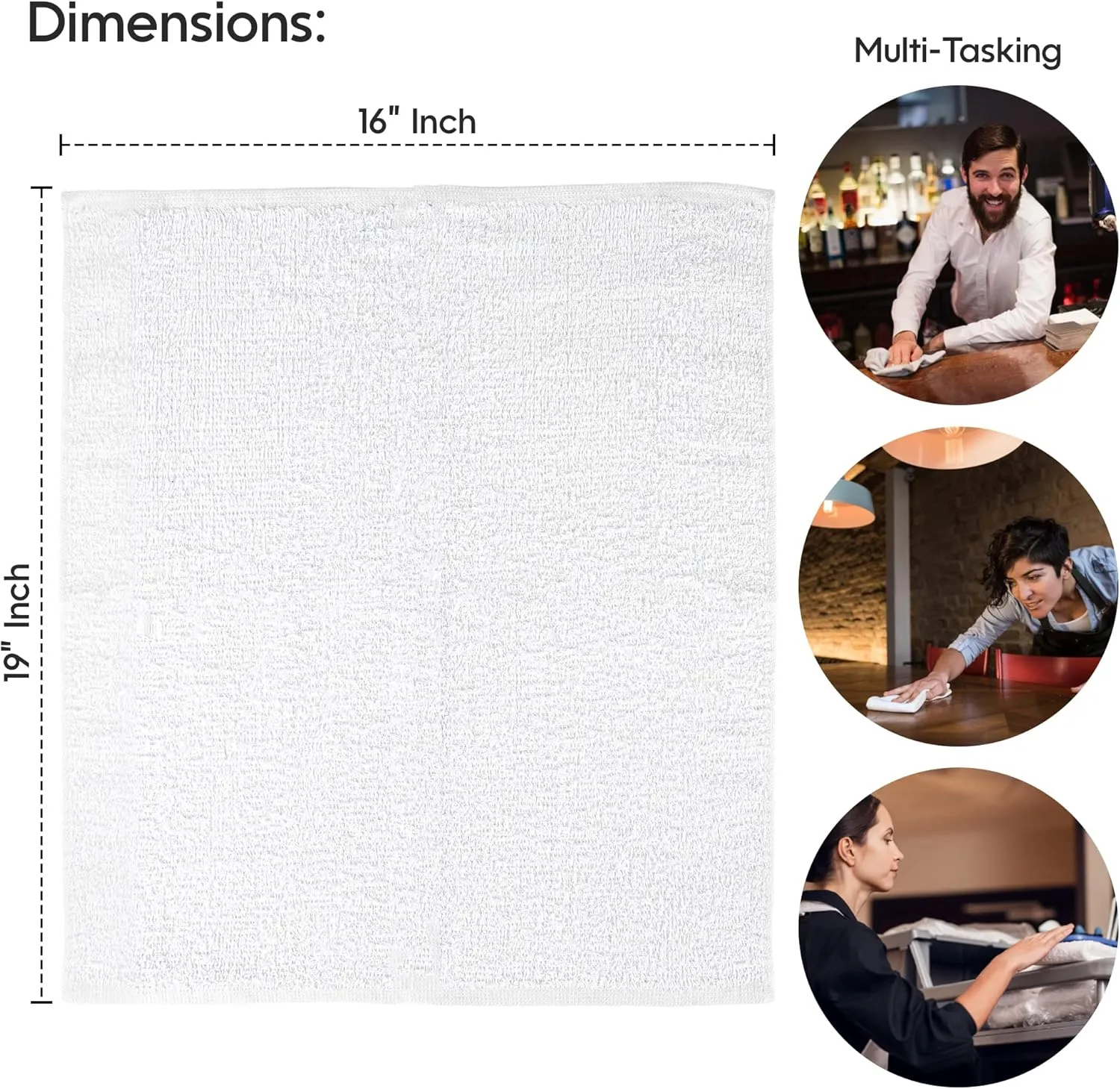 Nabob Wipers Kitchen Bar Mop Terry Towels 12 Pack - 100% Cotton - Size 14x17 - Perfect for Your Home, Kitchen, Bathroom, Bars, Restaurants & Auto - Super Absorbent (White)