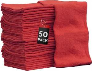 Nabob Wipers Shop Towels 50 Pack Cotton Rags Size 14"x14" Commercial Grade (50 Pack, Red)