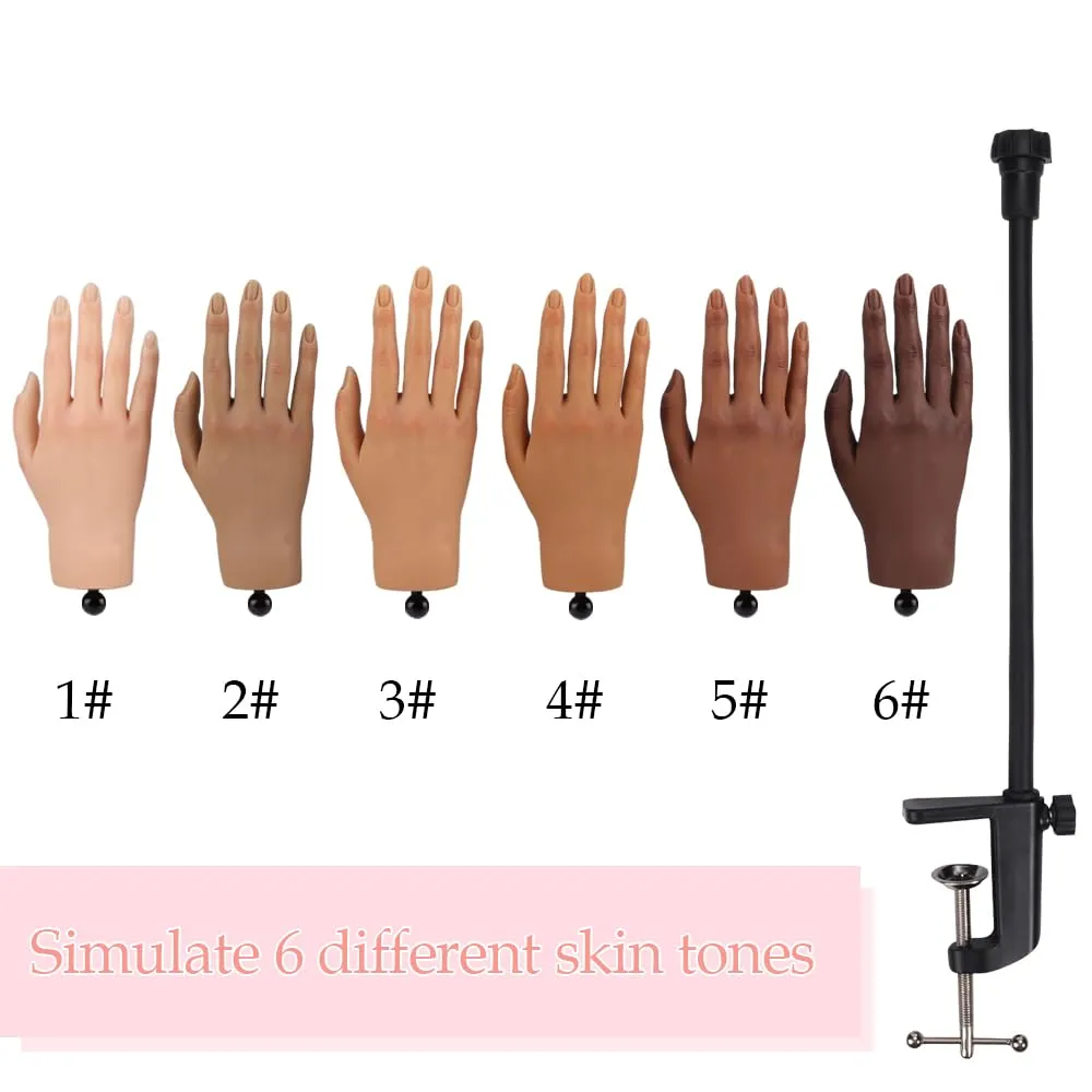 Nail Pratice Training Hand for Acrylic Nails with Stand Bracket,Soft Silicone Maniquin Hand, Flexible Bendable Nail Practice Fake Hand for Nails Art Practice Tool