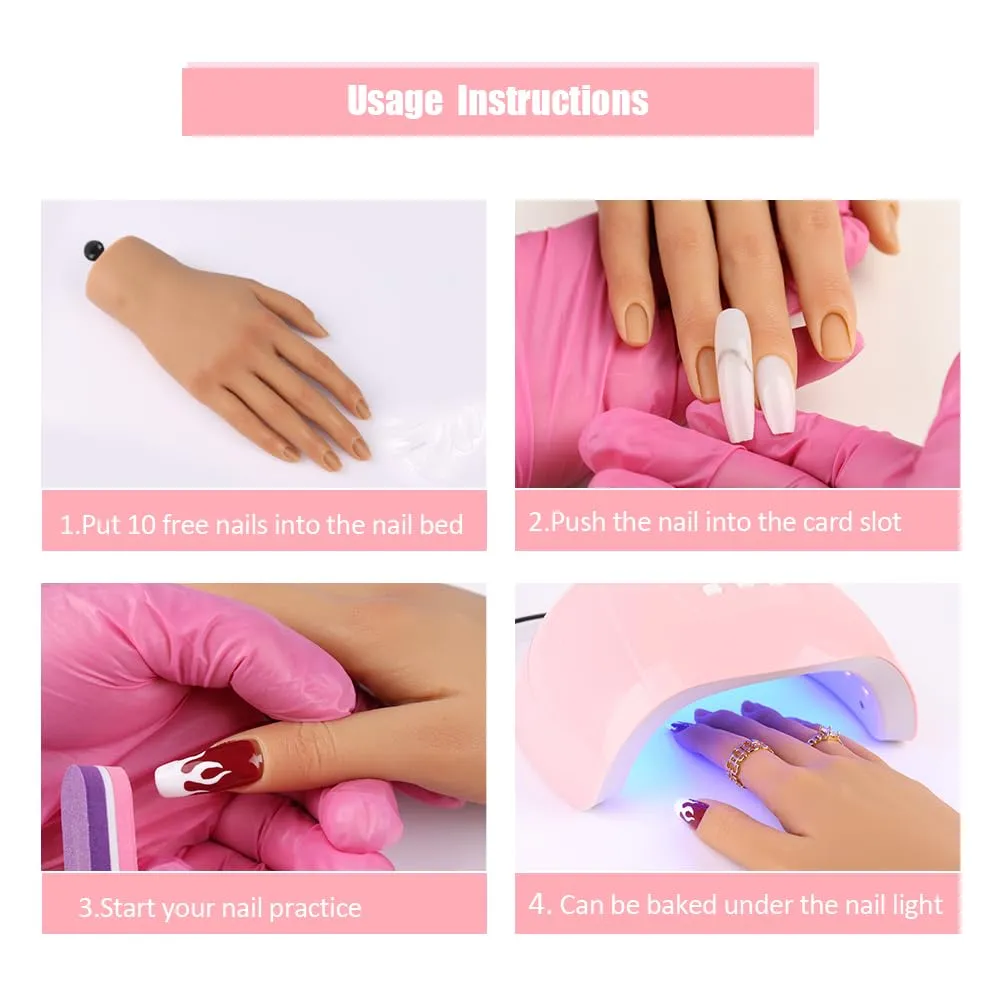 Nail Pratice Training Hand for Acrylic Nails with Stand Bracket,Soft Silicone Maniquin Hand, Flexible Bendable Nail Practice Fake Hand for Nails Art Practice Tool
