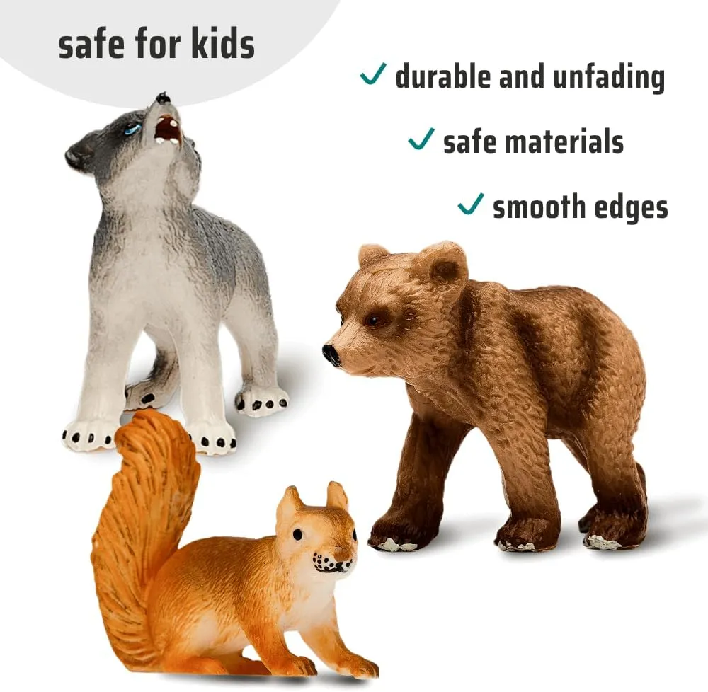 Narratoys Forest Baby Animal Figures for Toddlers with Book & Audio - 6 Realistic Plastic Wildlife Toys Set with Deer, Bear, Fox, Squirrel, Wolf - Educational Figurines for Kids 18  Months