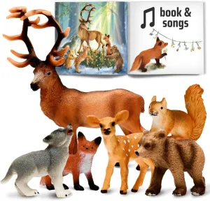 Narratoys Forest Baby Animal Figures for Toddlers with Book & Audio - 6 Realistic Plastic Wildlife Toys Set with Deer, Bear, Fox, Squirrel, Wolf - Educational Figurines for Kids 18  Months