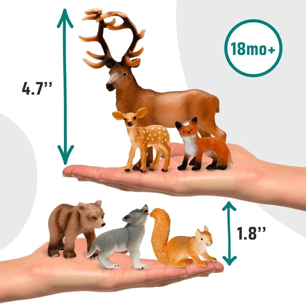 Narratoys Forest Baby Animal Figures for Toddlers with Book & Audio - 6 Realistic Plastic Wildlife Toys Set with Deer, Bear, Fox, Squirrel, Wolf - Educational Figurines for Kids 18  Months