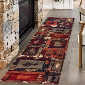 Native American Runner for Entryway, 2x10ft, Jungle Animal Bear Moose Hallway Carpets, Non Skid Low Pile Non-Shedding Soft Foldable Printed Fade Resistant Rug for Bedside Porch Floor