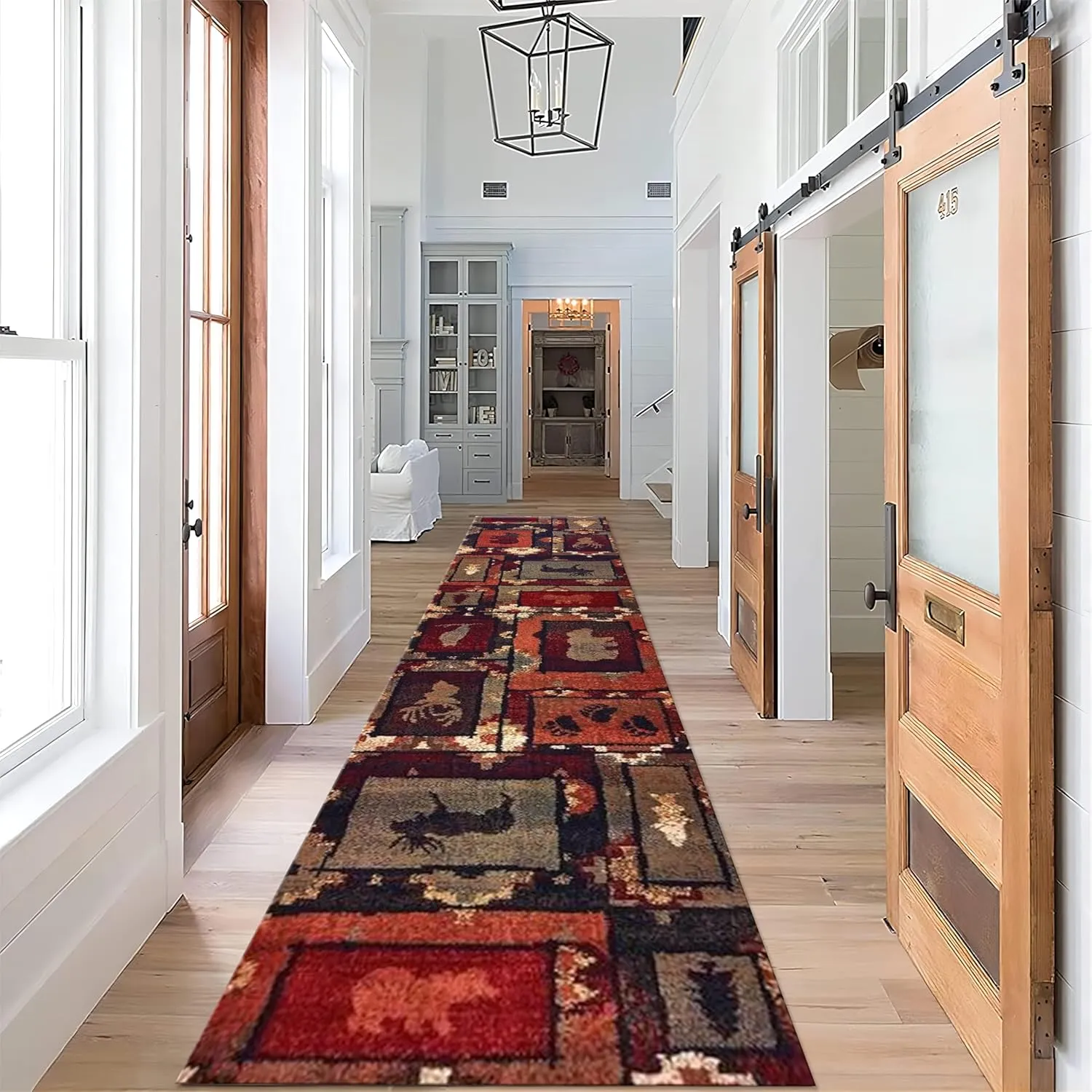 Native American Runner for Entryway, 2x10ft, Jungle Animal Bear Moose Hallway Carpets, Non Skid Low Pile Non-Shedding Soft Foldable Printed Fade Resistant Rug for Bedside Porch Floor