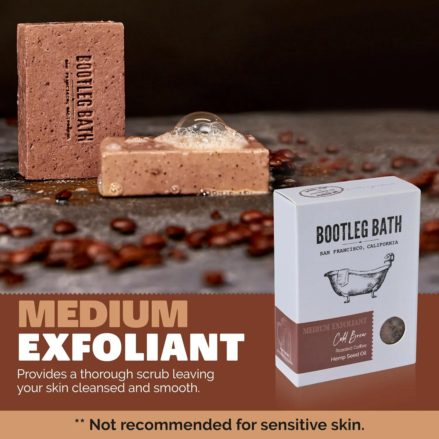 Natural Bar Soap- Cold Brew Scrub Bar Hempseed Oil and Coffee, Natural Exfoliating Body Soap for Men and Women, Eco Friendly, Handcrafted Body Soap Made in USA, 4.4 oz Bar