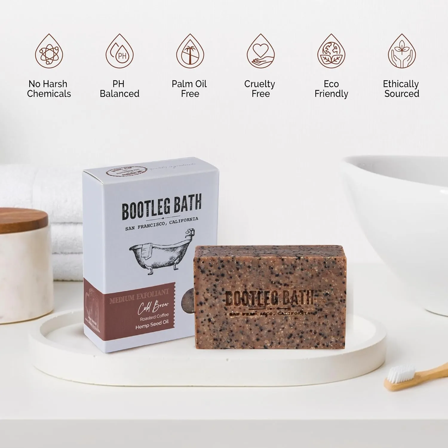 Natural Bar Soap- Cold Brew Scrub Bar Hempseed Oil and Coffee, Natural Exfoliating Body Soap for Men and Women, Eco Friendly, Handcrafted Body Soap Made in USA, 4.4 oz Bar