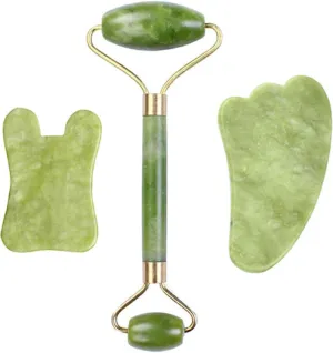 Natural Jade Stone Facial Massage Roller Gua Sha Board 3 Pcs/Set Gouache Scraper For Face Body Tools