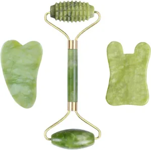 Natural Jade Stone Facial Massage Roller Gua Sha Board 3 Pcs/Set Gouache Scraper For Face Body Tools,G