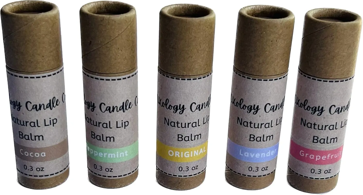 Natural Lip Balm Set of 5- Original, Mint, Cocoa, Lavender, Grapefruit - 5 Pack
