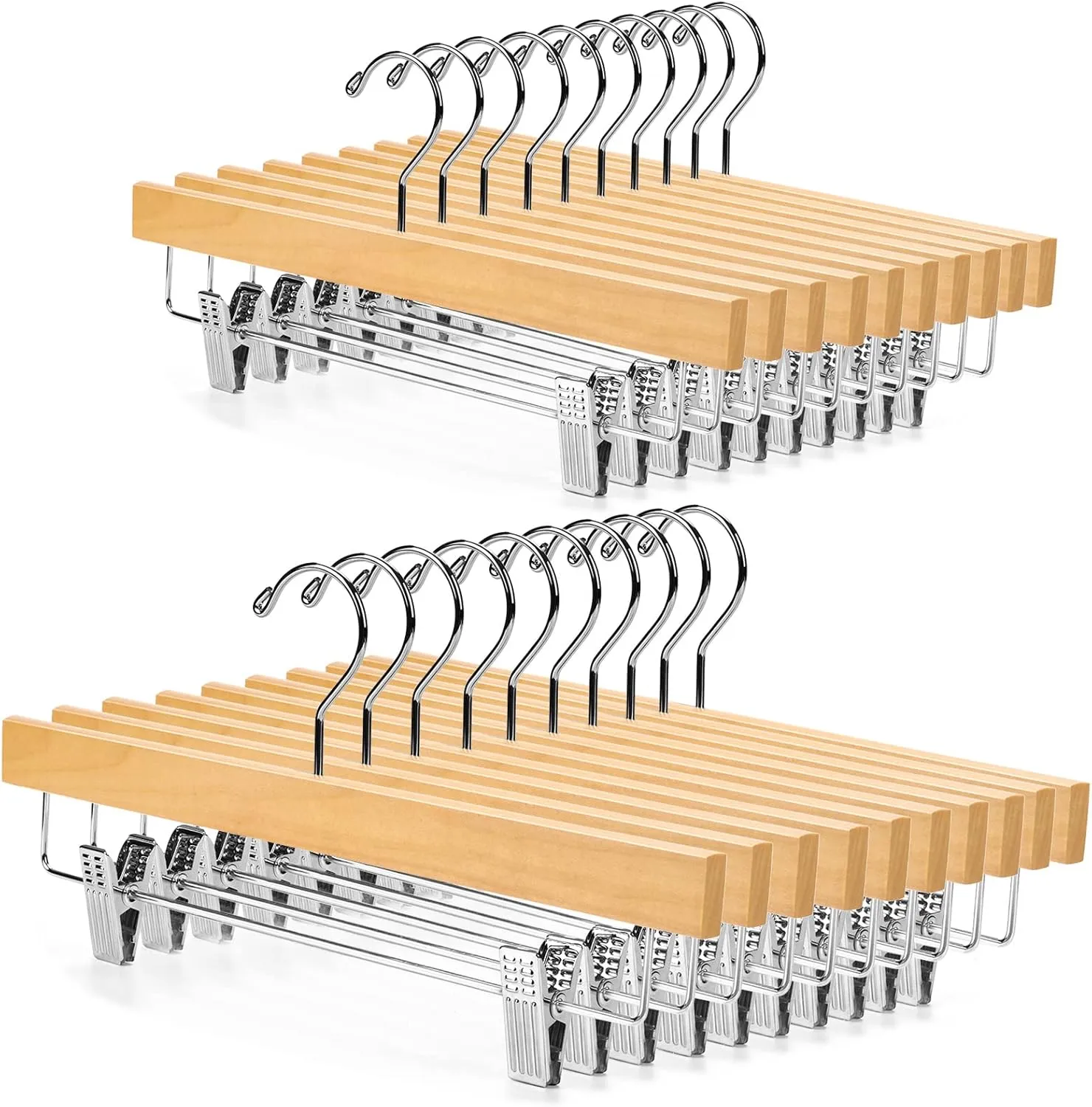 Nature Smile Wooden Pants Hangers Skirt Hanger Solid Lotus Wood Jeans Bottom Hanger with Clips Natural Color(20 Pack)
