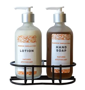 NATURE'S APOTHECARY DAYSPA Body Basics Pumpkin Vanilla Chai Eco-Friendly Liquid Soap Set - Vegan, Sulfate-Free, Hypoallergenic - Includes Lotion, Soap, Metal Holder