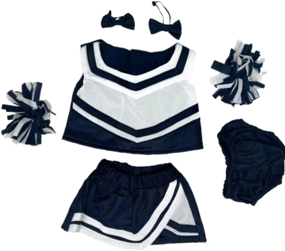 Navy and White Cheer Uniform for Stuffed Toy Animal, Fits Most 6" - 10" Plush Toy Cheerleader Outfit, Make Your Own Plushie