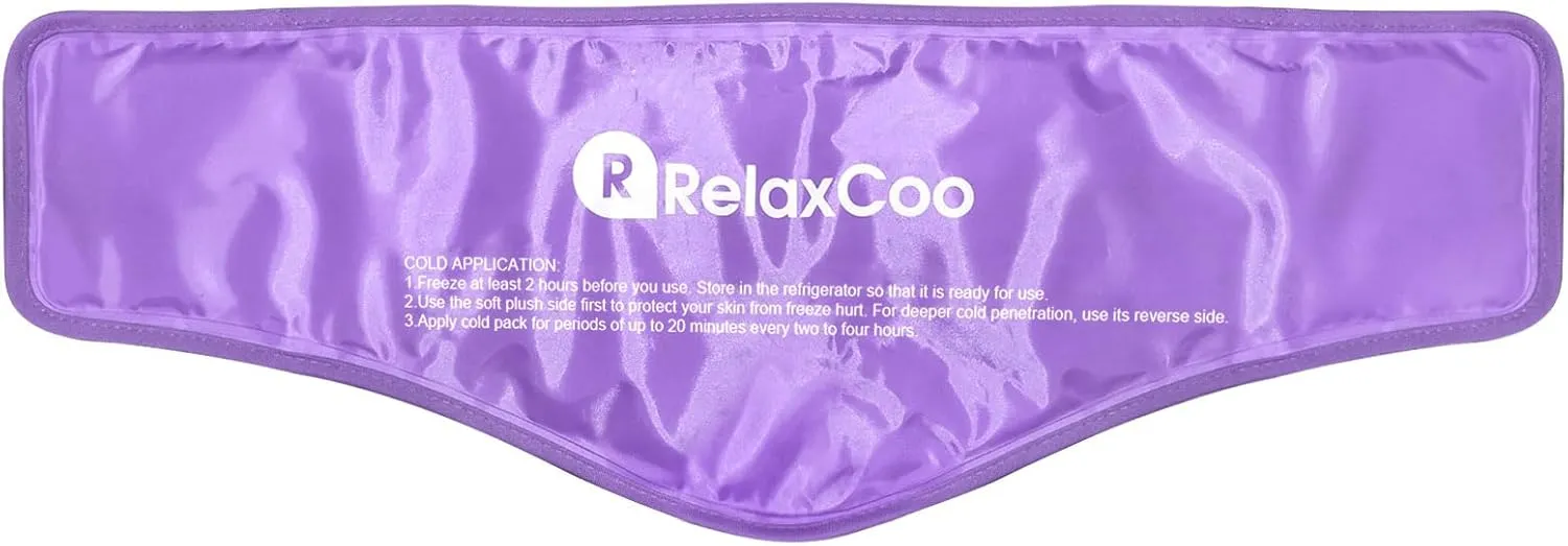 Neck Ice Pack Wrap, Reusable Gel Ice Pack for Neck Shoulders, Cold Compress Therapy for Pain Relief, Injuries, Swelling, Bruises, Sprains, Inflammation and Cervical Surgery Recovery Purple