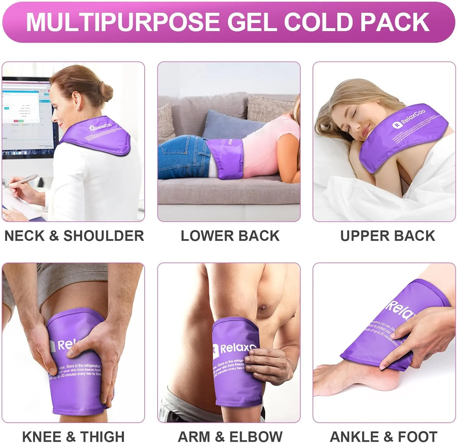 Neck Ice Pack Wrap, Reusable Gel Ice Pack for Neck Shoulders, Cold Compress Therapy for Pain Relief, Injuries, Swelling, Bruises, Sprains, Inflammation and Cervical Surgery Recovery Purple