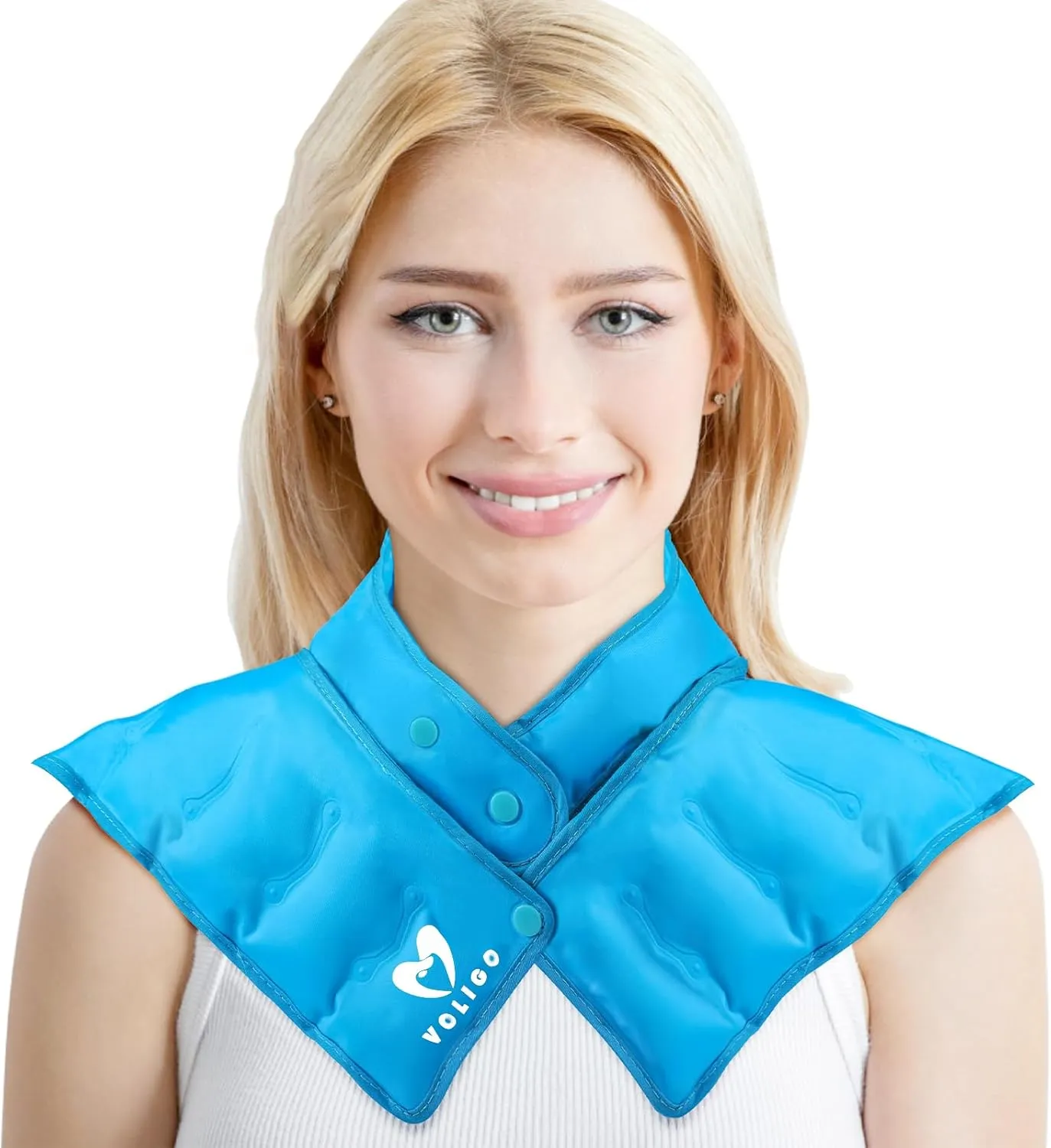 Neck Shoulder Heating Neck Wrap Microwave Heating Pad, Hot and Humid Back Pain Relief Hot Compress, Adjustable Microwave Neck Heater (NSF-Light Blue)