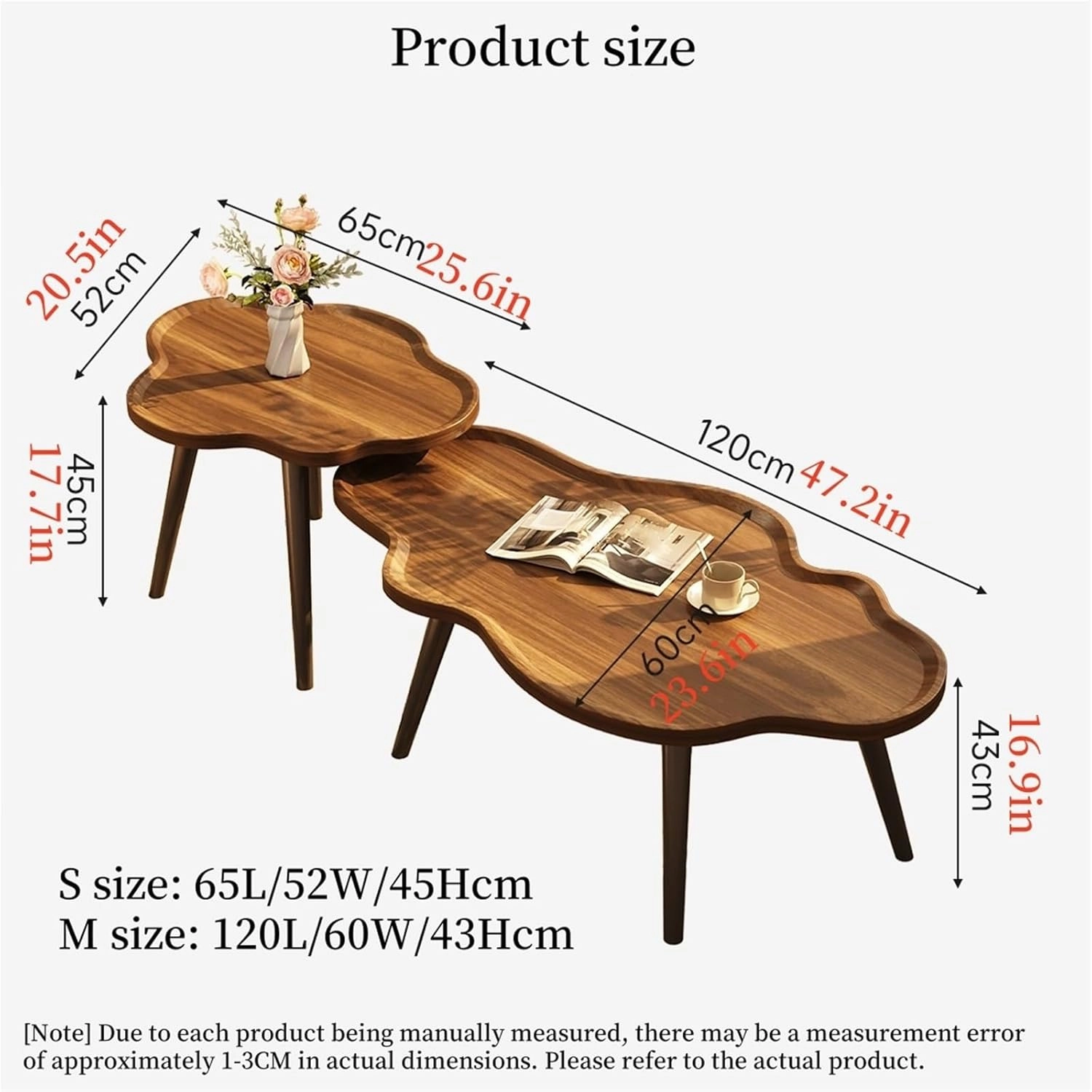 Nesting Coffee Table Irregular Center Tables Cloud Shape Side Tables Wood End Table Accent Desk for Home Living Room Balcony Easy Assembly Creative idea(Natural,Small)