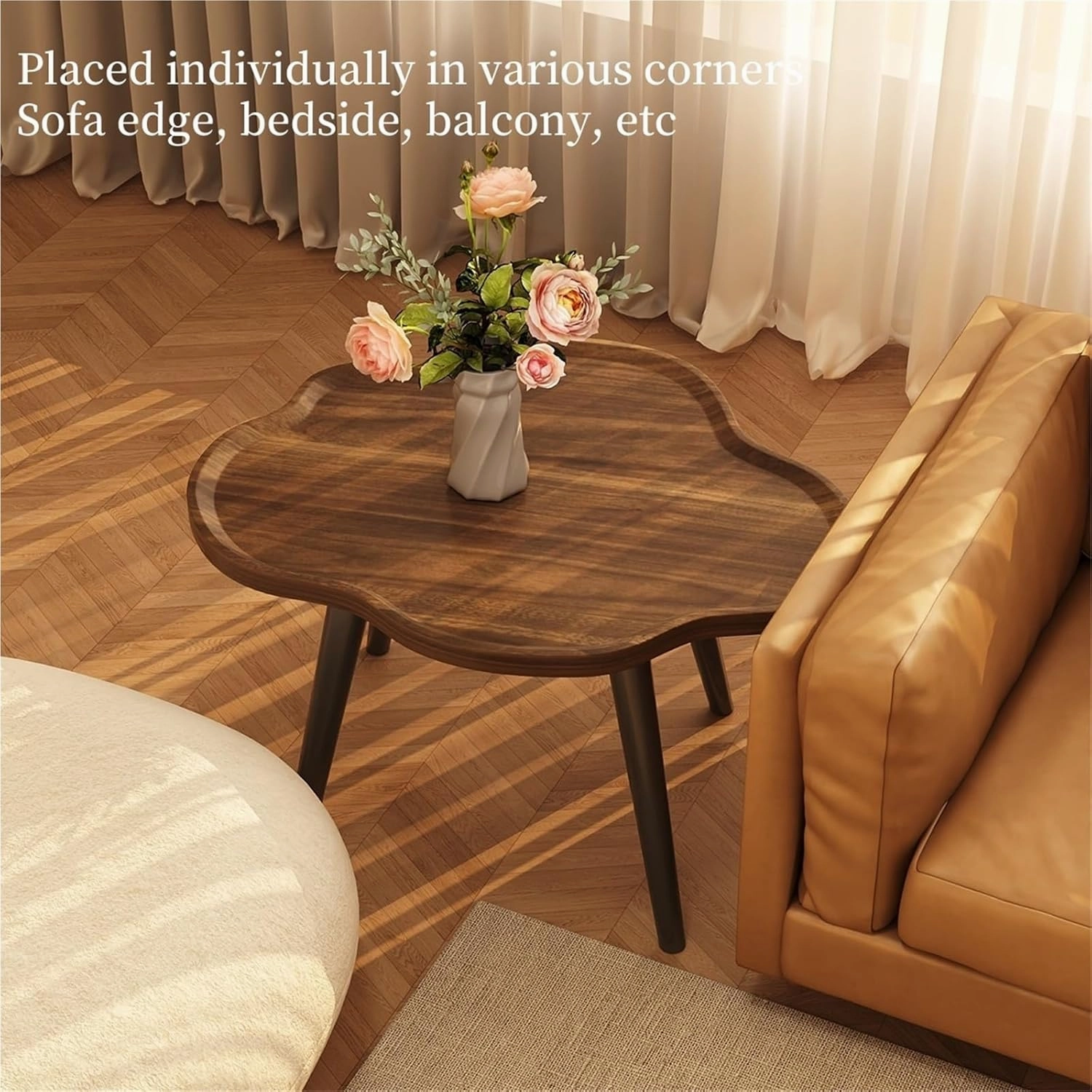 Nesting Coffee Table Irregular Center Tables Cloud Shape Side Tables Wood End Table Accent Desk for Home Living Room Balcony Easy Assembly Creative idea(Natural,Small)
