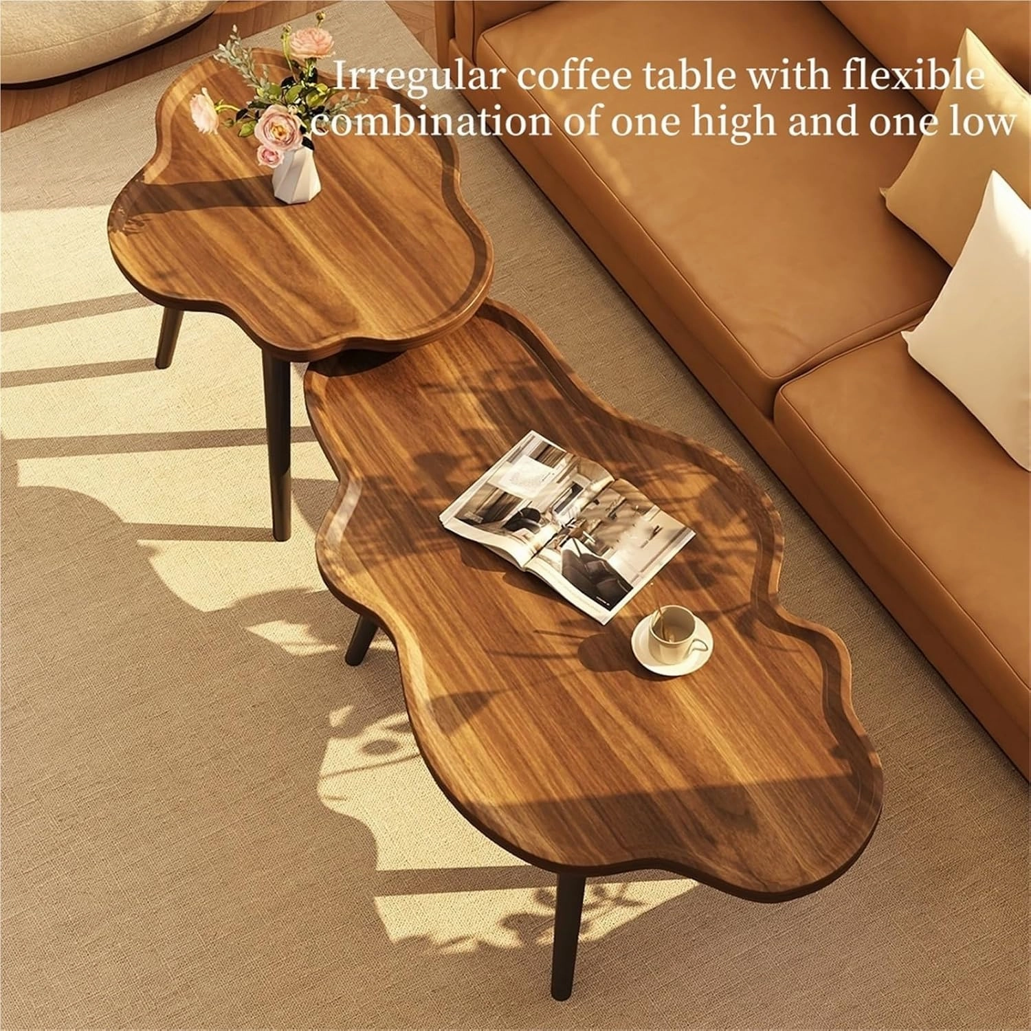 Nesting Coffee Table Irregular Center Tables Cloud Shape Side Tables Wood End Table Accent Desk for Home Living Room Balcony Easy Assembly Creative idea(Natural,Small)