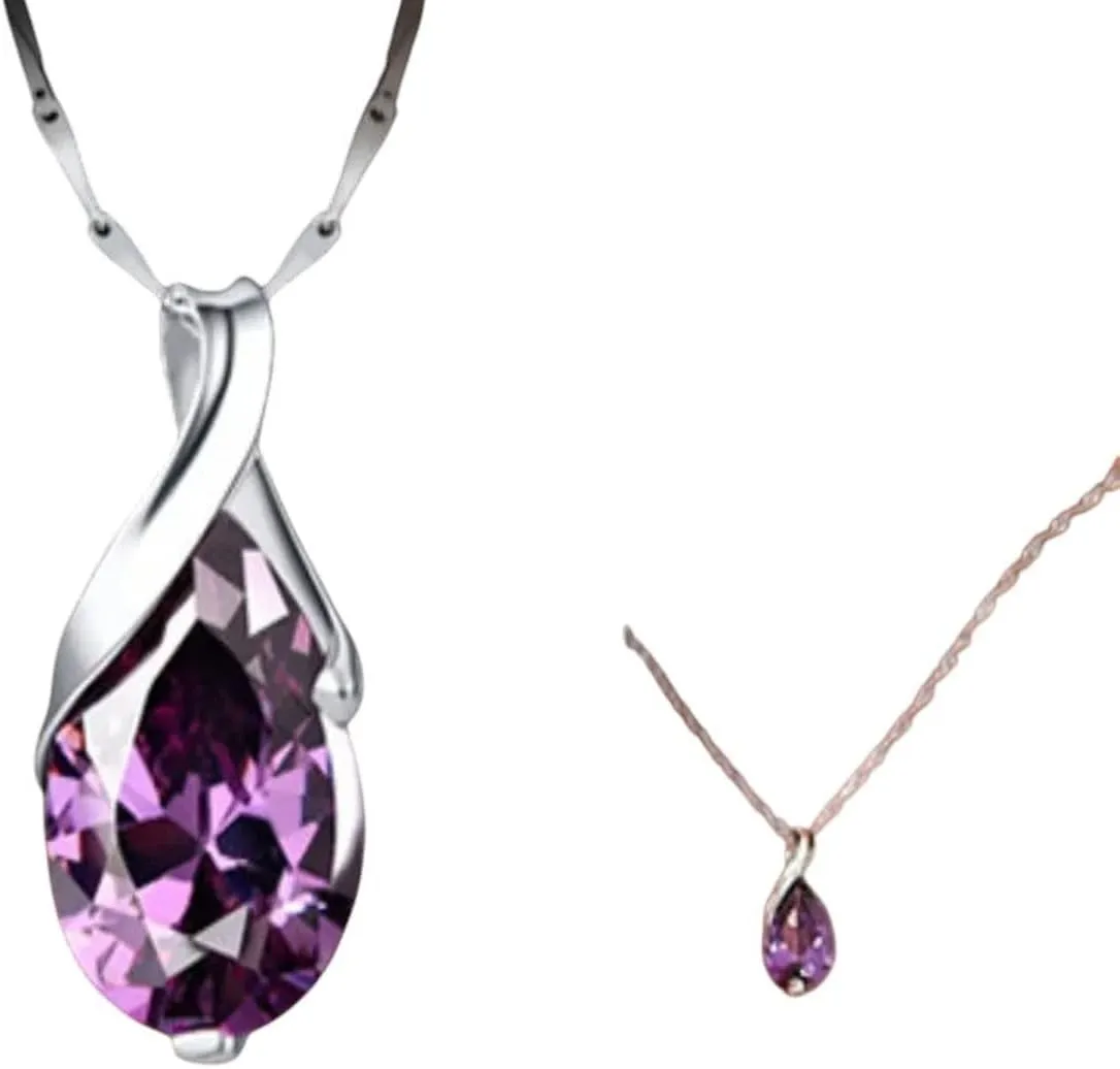 New 2025 Silver Colour Necklace Angel Tears Crystal Purple Pendant For Woman Charm Jewelry Findings Gift Fashion Trendy Accessories Creative
