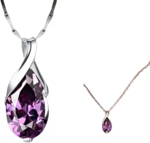 New 2025 Silver Colour Necklace Angel Tears Crystal Purple Pendant For Woman Charm Jewelry Findings Gift Fashion Trendy Accessories Creative