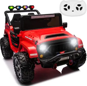 NEWQIDA 24V 2 Seater Ride on Truck Car with Remote Control 24V Ride on Toys for Big Kids Electric Vehicles 4x4 Off-Road Style, EVA Tires, 4x200W Motors, Spring Suspension, Soft Braking, Music, Red