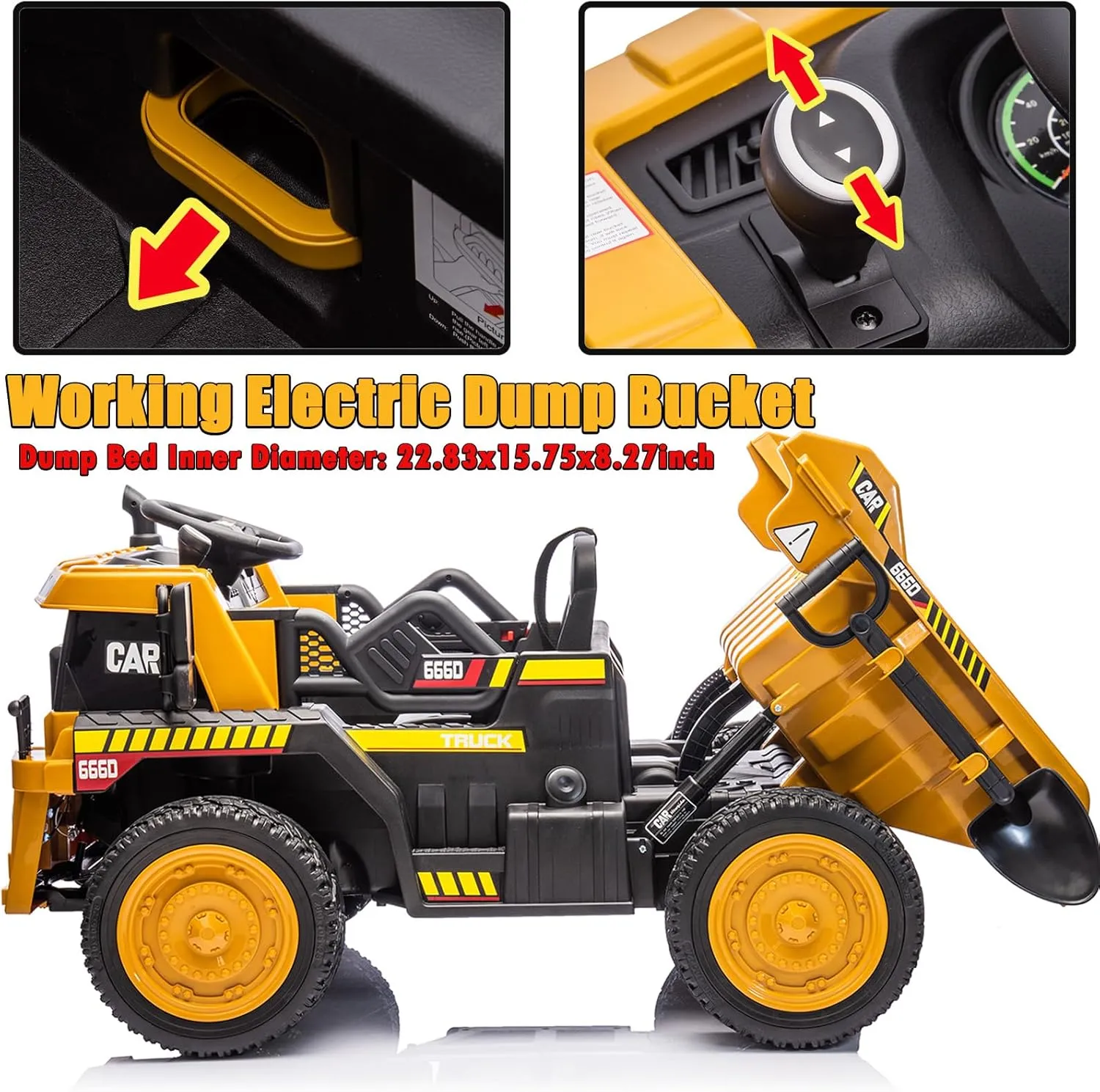 NEWQIDA Ride on Dump Truck, 24V Kids Electric Car with Remote Control, Ride on Toys with Electric Dump Bed and Extra Shovel, 2x75W Powerful Motors, Up to 4.4Mph, EVA Tires, Music, Soft Start, Yellow