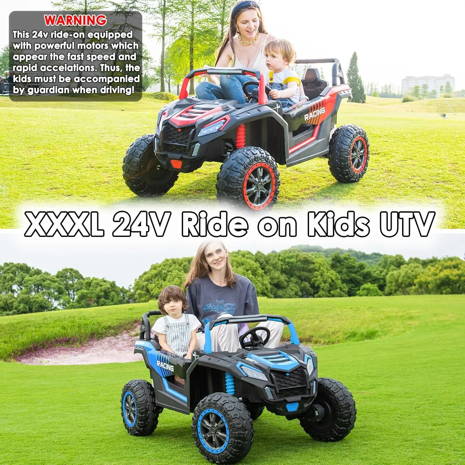 NEWQIDA XXXL 24V Ride On Toys for Big Kids UTV Large 2 Seater Ride On Car for Kids 4WD Ride On Truck with Remote Control, Off-Road Side by Side, Max 220lbs, Up to 5.6 MPH, Rear Shock Suspension, Red