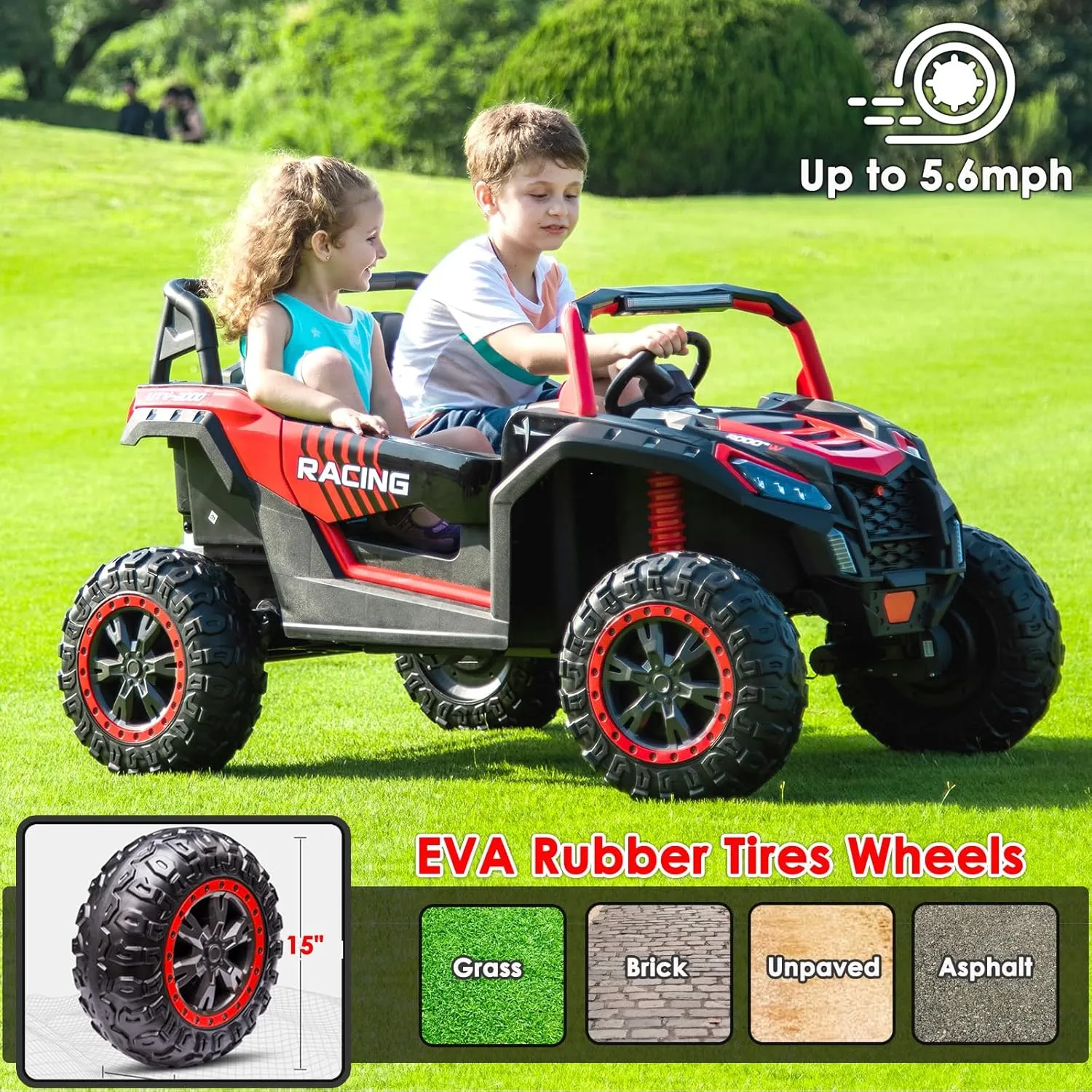 NEWQIDA XXXL 24V Ride On Toys for Big Kids UTV Large 2 Seater Ride On Car for Kids 4WD Ride On Truck with Remote Control, Off-Road Side by Side, Max 220lbs, Up to 5.6 MPH, Rear Shock Suspension, Red