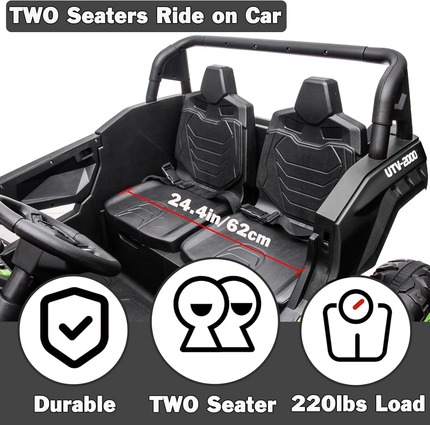 NEWQIDA XXXL Side by Side UTV, 24V Ride On Toys for Big Kids, 2 Seater Ride On Car with Remote Control, Electric Vehicles 4WD Ride On Truck Car Max 220lbs Load for Adults Teens Kids, Black