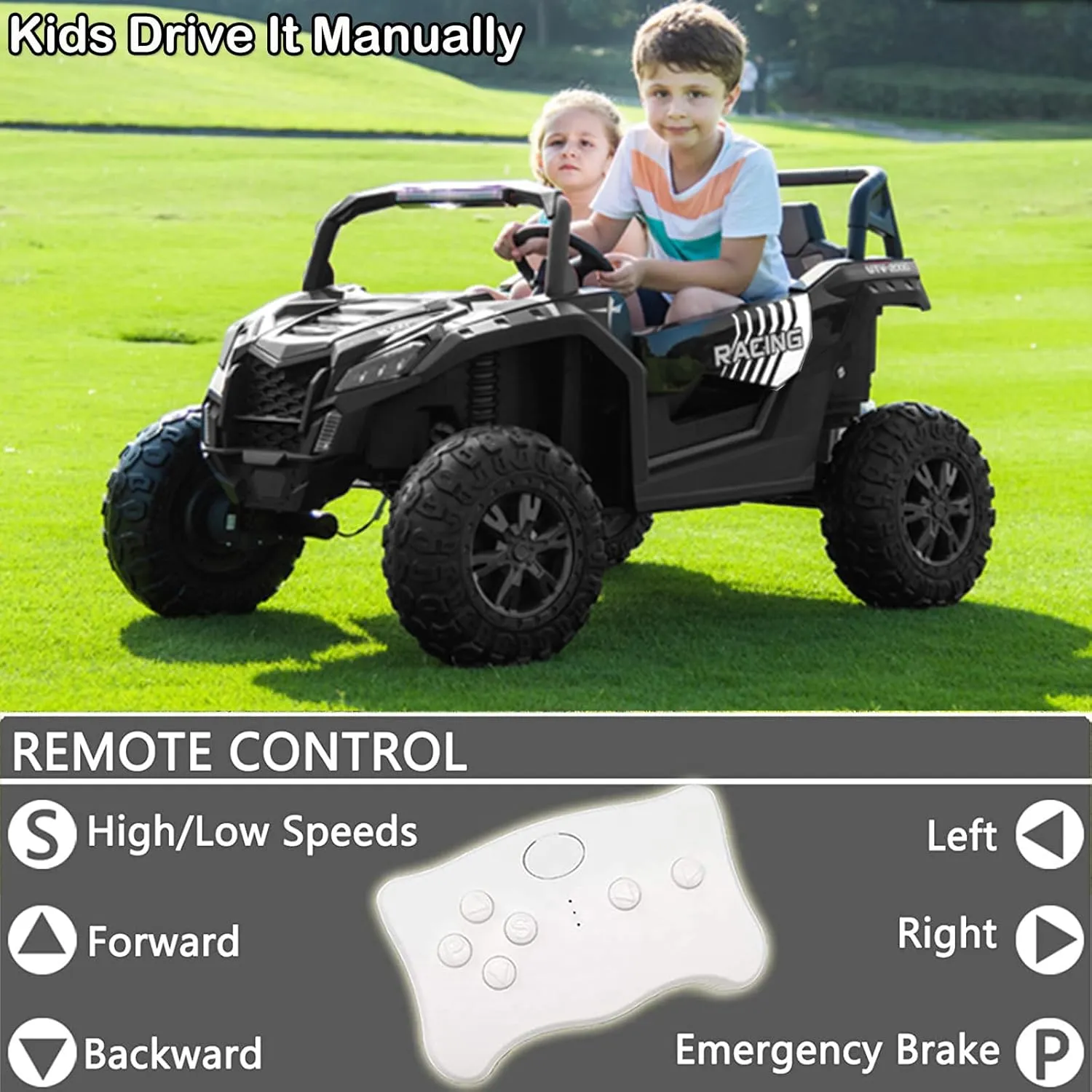 NEWQIDA XXXL Side by Side UTV, 24V Ride On Toys for Big Kids, 2 Seater Ride On Car with Remote Control, Electric Vehicles 4WD Ride On Truck Car Max 220lbs Load for Adults Teens Kids, Black