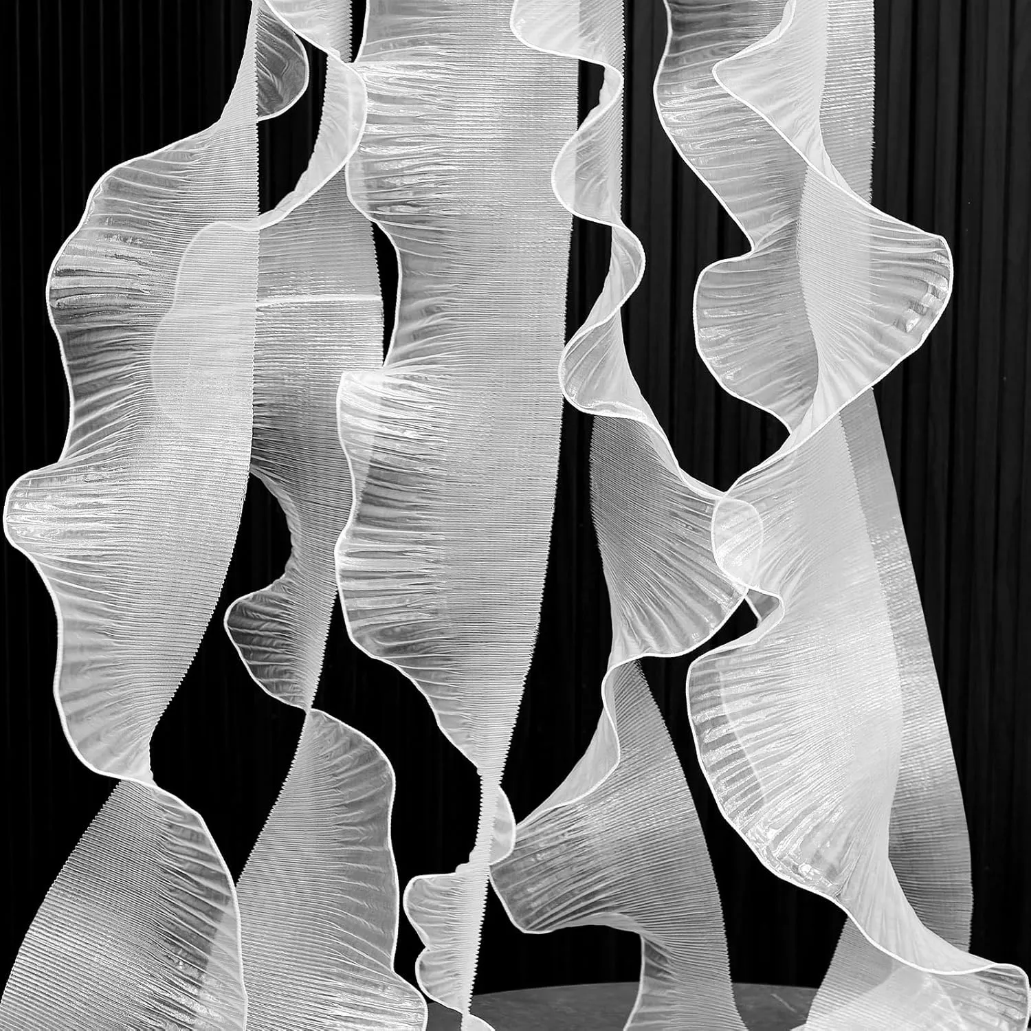 Newwiee Ruffle Pleated Chiffon Trim Organza Ruffled Iridescent Ribbon Fabric Chiffon Ribbon Lace Fabric Trim for Jellyfish Hat Lanter Skirt Sewing Bag Costume Trimming Craft(White,15 Yard)