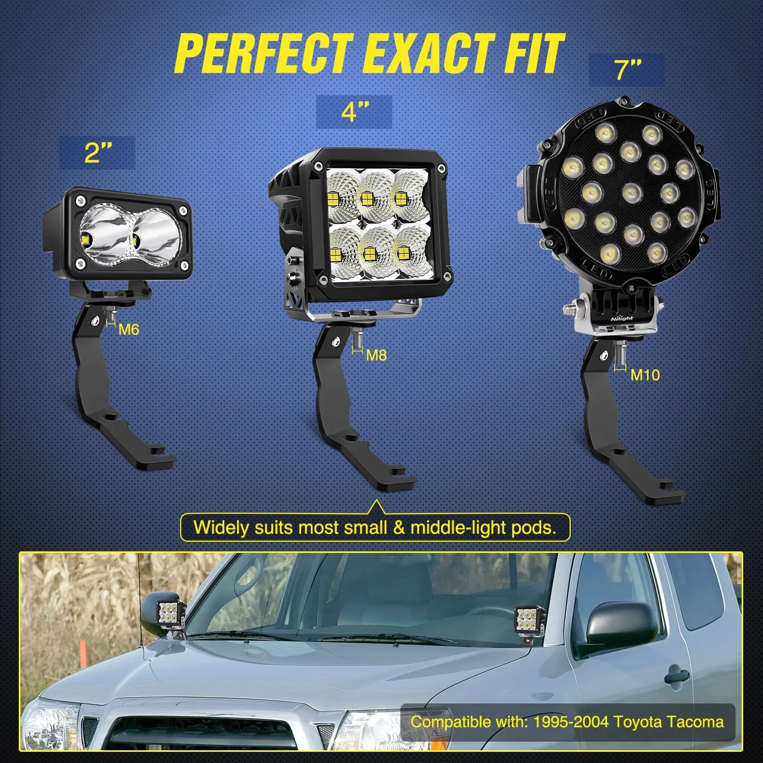Nilight Ditch Light Brackets Hood Hinges Mount Bracket Kit for Auxiliary Offroad LED Pod Work Lighting on Toyota Tacoma 1995 1996 1997 1998 1999 2000 2001 2002 2003 2004