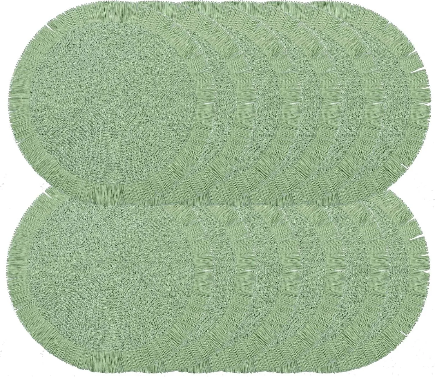 Noctiflorous Round Woven Paper Placemats Set of 12 Braided 15 Inches Indoor Outdoor Place Mats for Dining Tables Natural Farmhouse Rustic Heat Resistant Table mats Decor (Green, 12)