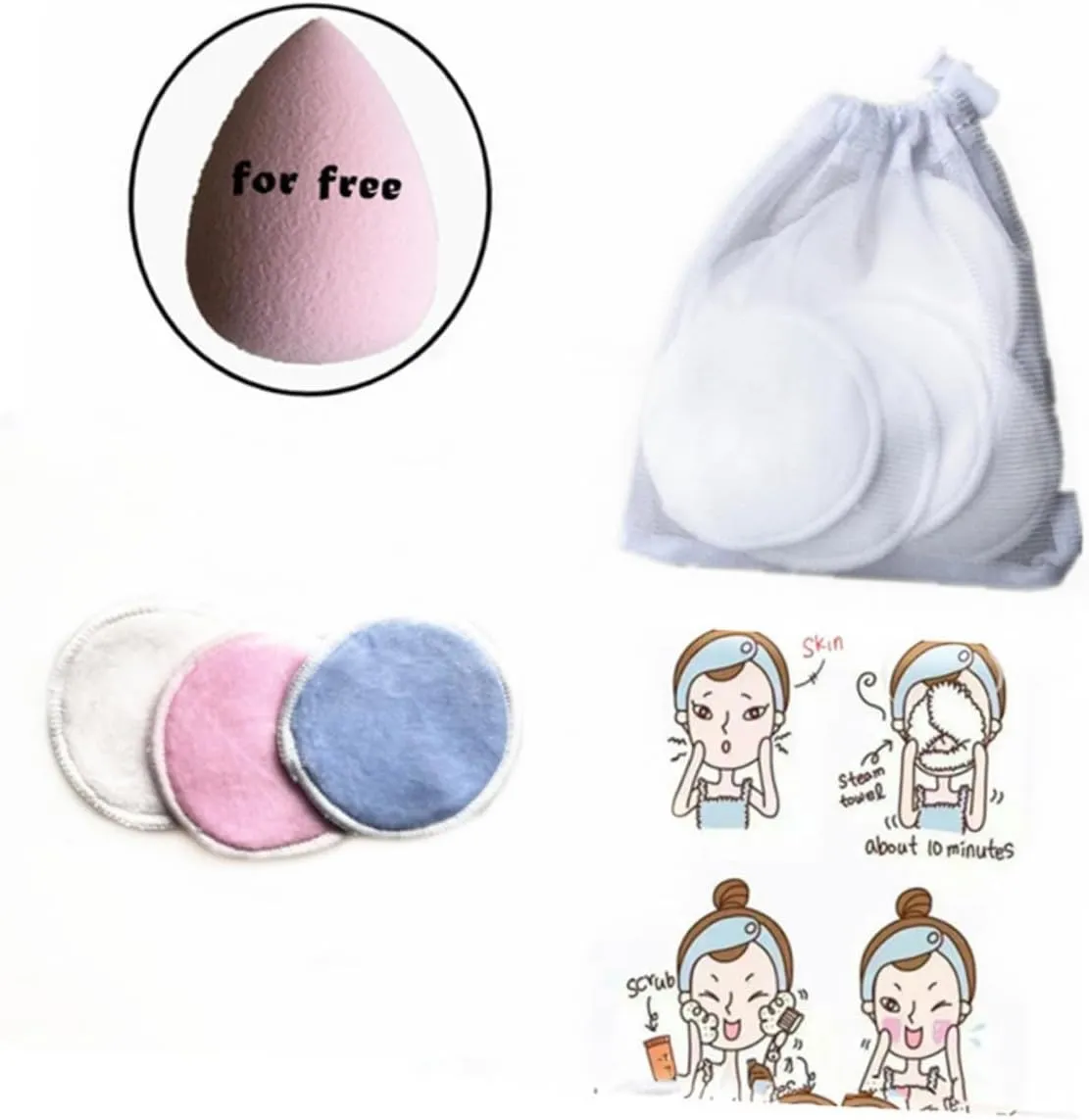 NOLITOY 16pcs Reusable Makeup Remover Pads Three Layer Washable Cotton Facial Cleansing Tool with Storage Bag and Lightweight for Easy Makeup Removal and Skin Care