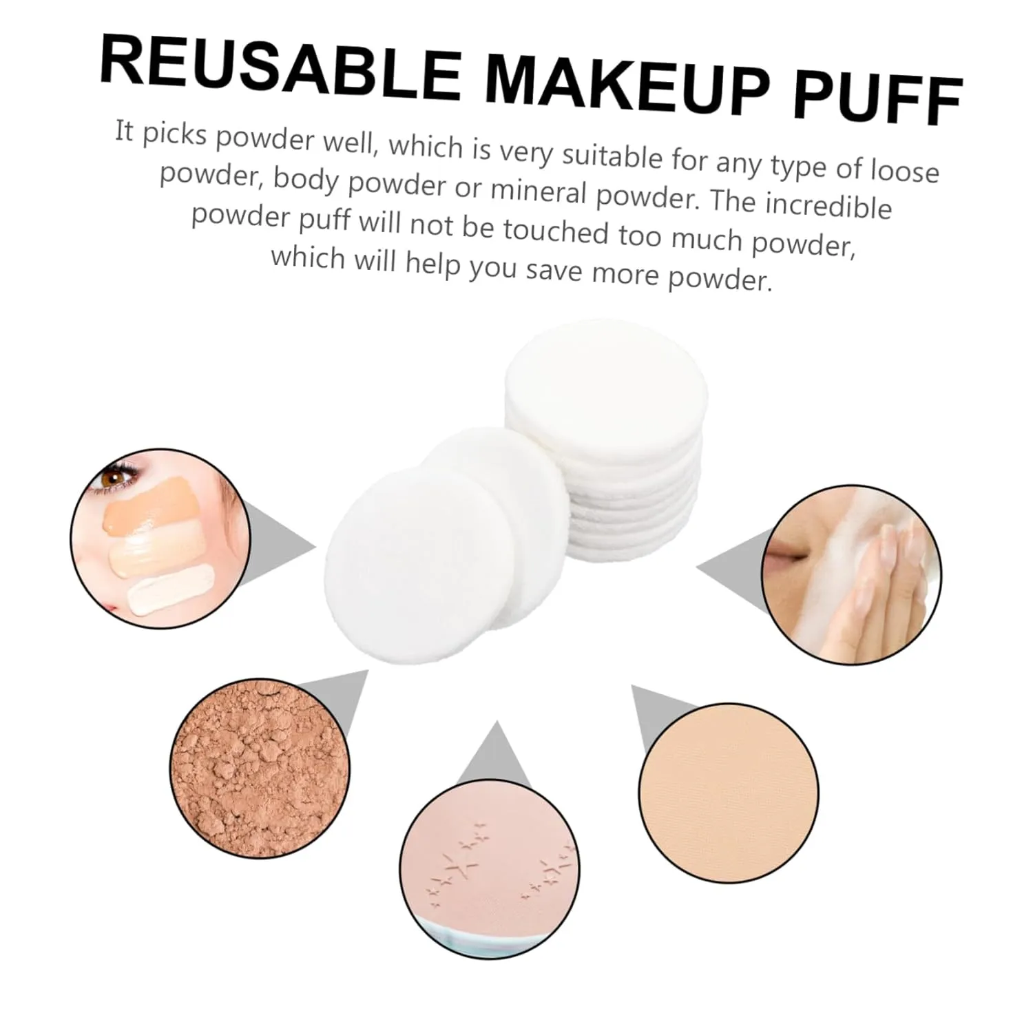 NOLITOY 5sets Reusable Cotton Pads for Face Makeup Powder Puff Makeup Pads for Women 10pcs*5