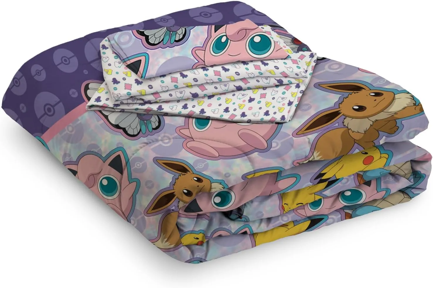 Northwest Pokemon Twin Sized Bed in a Bag Set, Pikachu Eevee Jigglypuff, Anime Bedding for Kids Boys Girls, Friendly Battle
