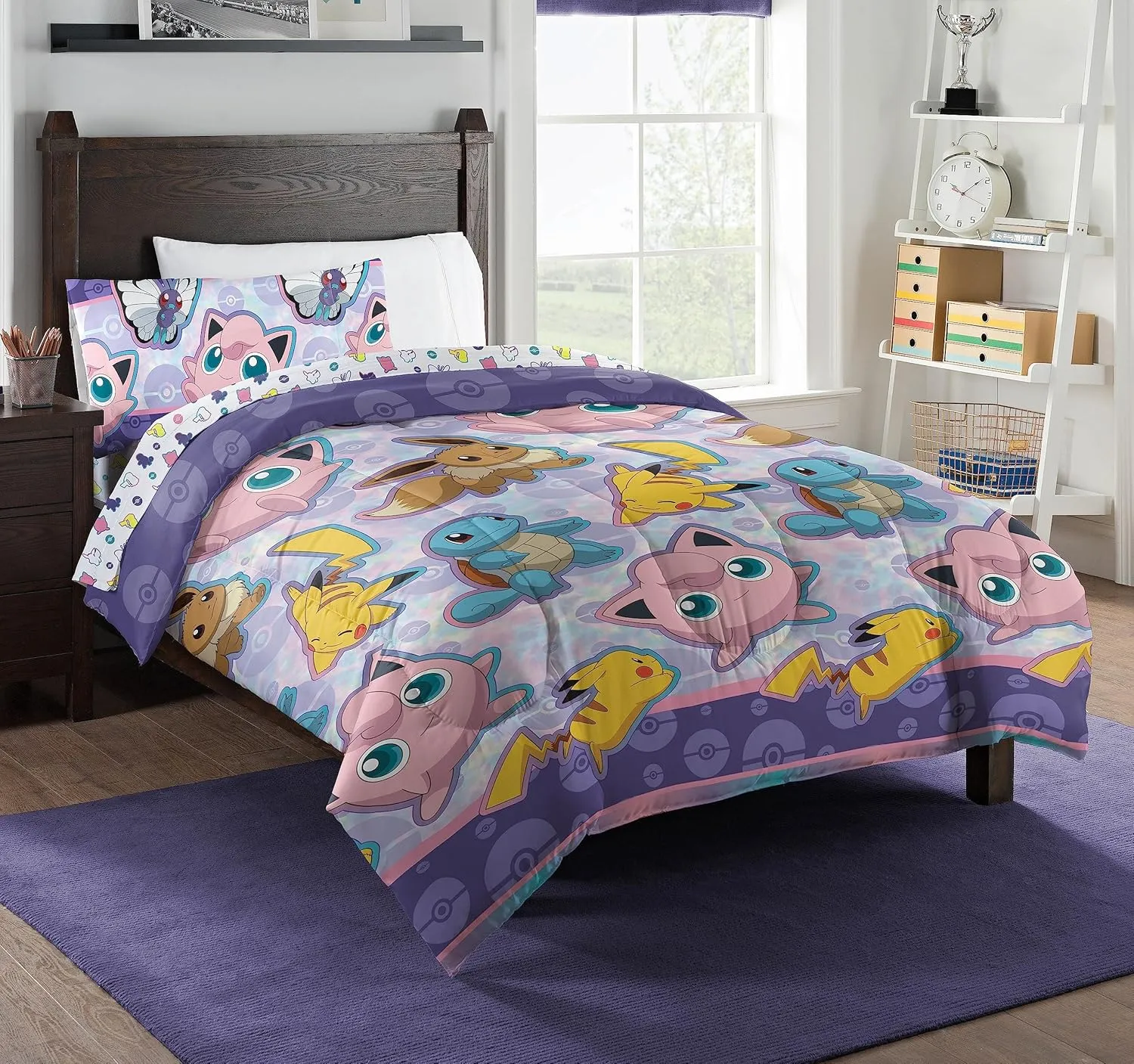 Northwest Pokemon Twin Sized Bed in a Bag Set, Pikachu Eevee Jigglypuff, Anime Bedding for Kids Boys Girls, Friendly Battle