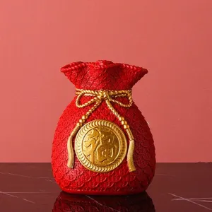 Novelty Vase Flower Pot Money Bag Shape Fortune Bedroom Living Room Study Office Flower Vase, Red (Red)