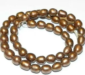 NP224 Antiqued Copper 6mm - 7mm Rice Cultured Freshwater Pearl Gemstone Bead 15"