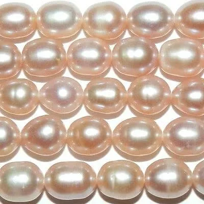 NP365 Pink 7mm - 8mm Rice Cultured Freshwater Pearl Gemstone Beads 14"