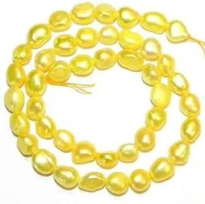 NP534 Yellow 7mm - 8mm Flat Baroque Cultured Freshwater Pearl Gemstone Beads