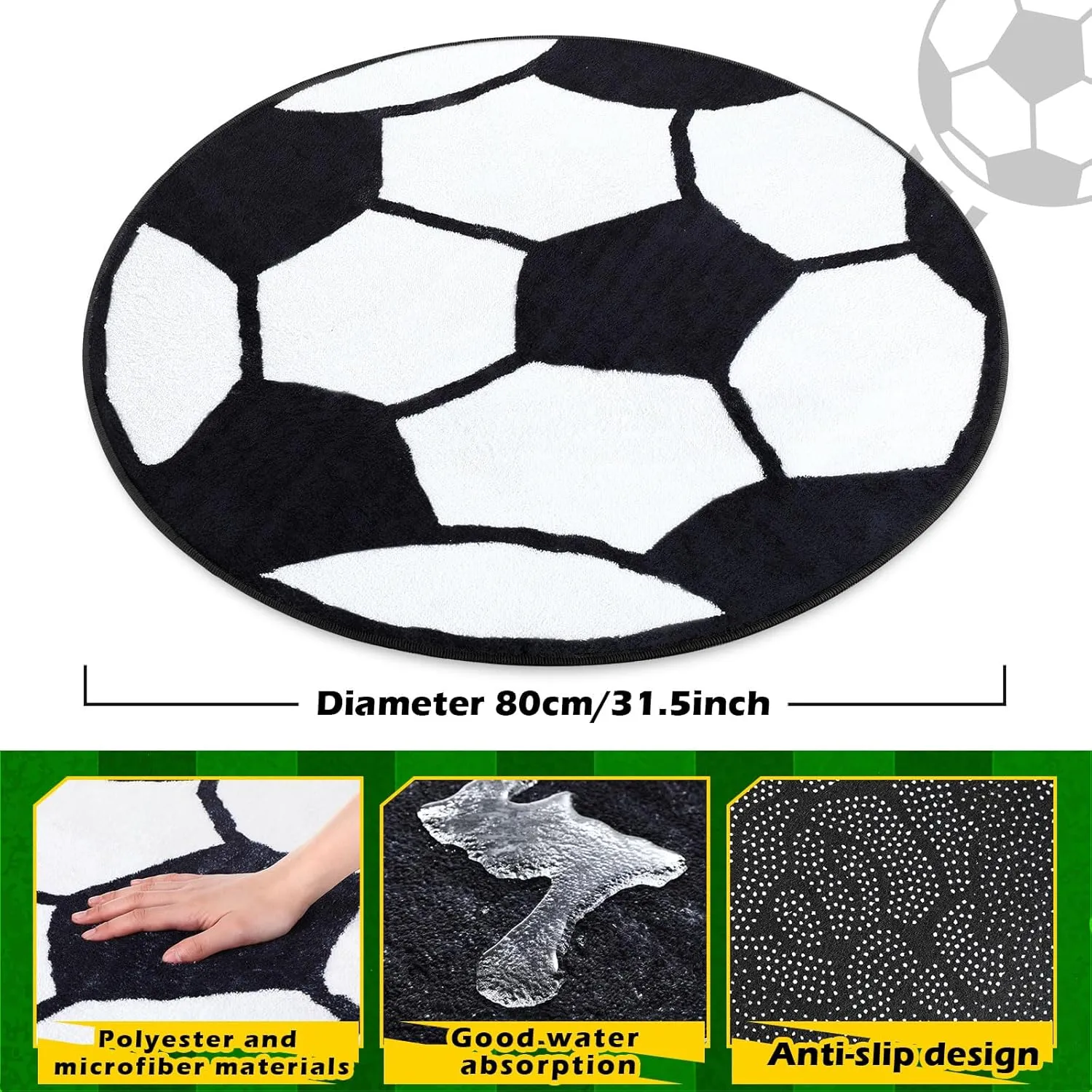 Nuanchu 3 Pcs Soccer Plush Pillows and Soccer Rug for Boys Room Decor Fluffy Soft Stuffed Sports Throw Pillows Round Carpet Area Rug for Bedroom Decor