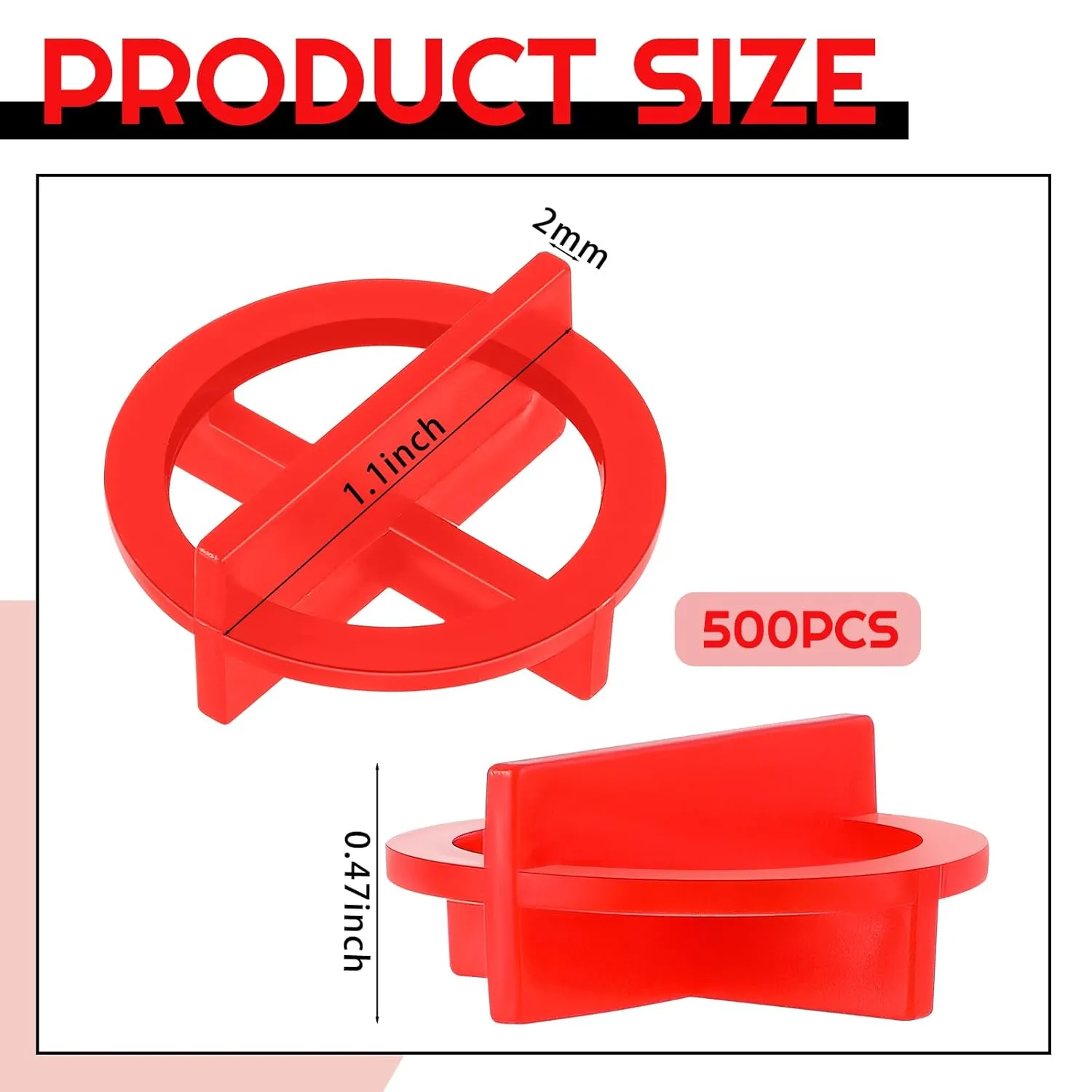 Nuanchu 500 Pcs 1/16"(2mm) Removable Tile Spacers Reusable Cross Wall Construction Tool Plastic Leveling Clips for Various Types of Tile Leveling (Orange)