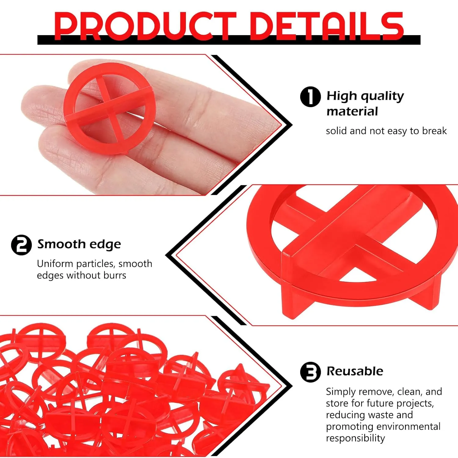 Nuanchu 500 Pcs 1/16"(2mm) Removable Tile Spacers Reusable Cross Wall Construction Tool Plastic Leveling Clips for Various Types of Tile Leveling (Orange)