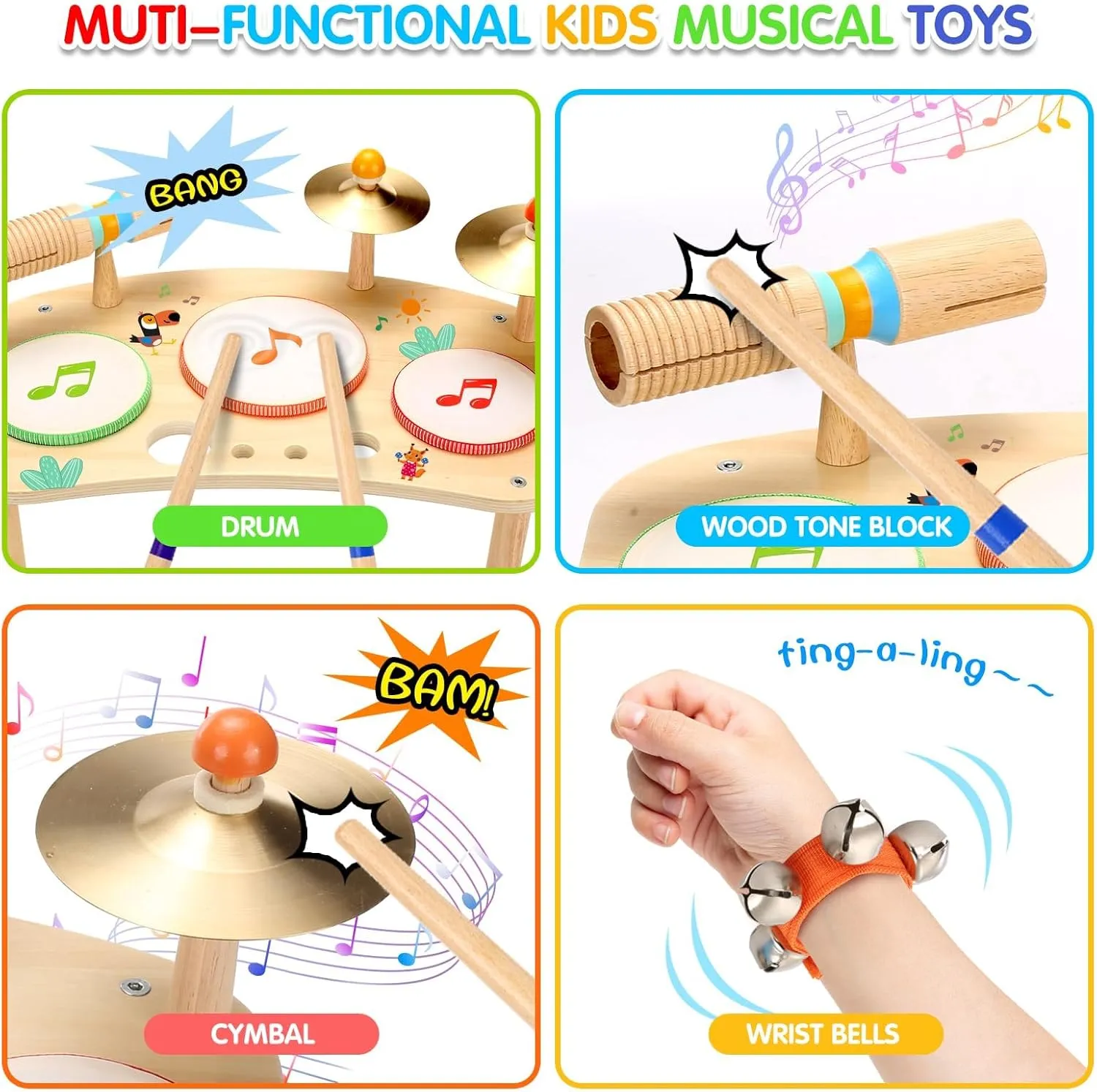 OATHX Kids Drum Set - 11 in 1 Musical Instruments for Toddlers Baby Preschool Educational Musical Toys, Montessori Toys for Kids Ages 1-6