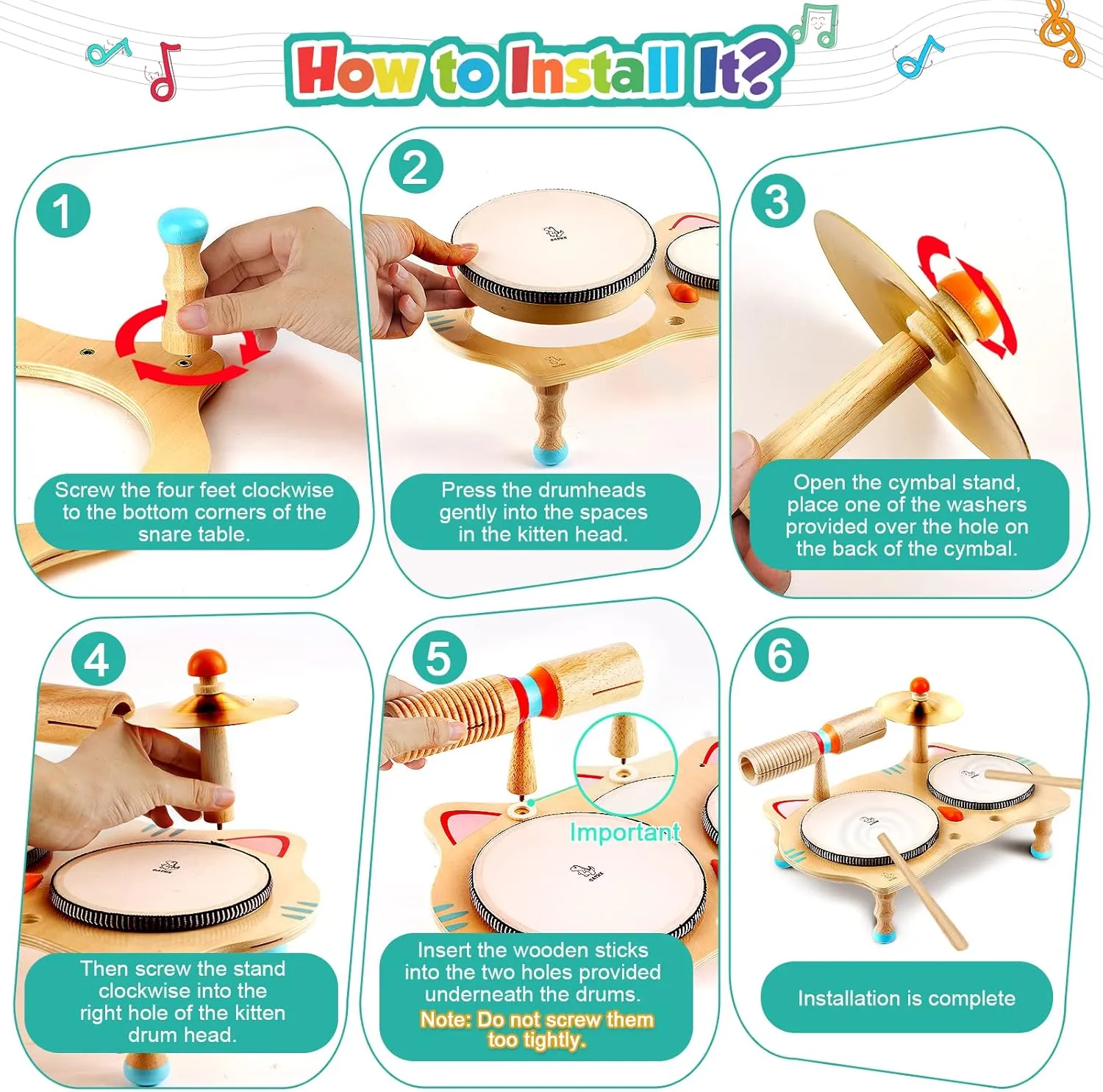 oathx Kids Drum Set All in One Montessori Musical Instruments Set Toddler Toys Natural Wooden Music Kit Baby Sensory Toys Months Birthday Gifts for Girls Boys