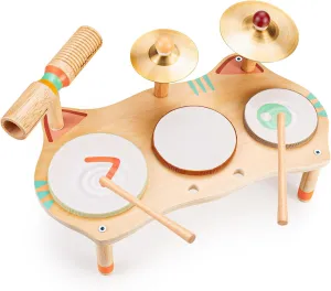 OATHX Kids Drum Set for Toddlers 3 , All-in-One Montessori Musical Instruments - Wooden Music Toys for Baby, Neutral Colors, Sensory Preschool Drum Kit, Birthday Gifts for Boys Girls